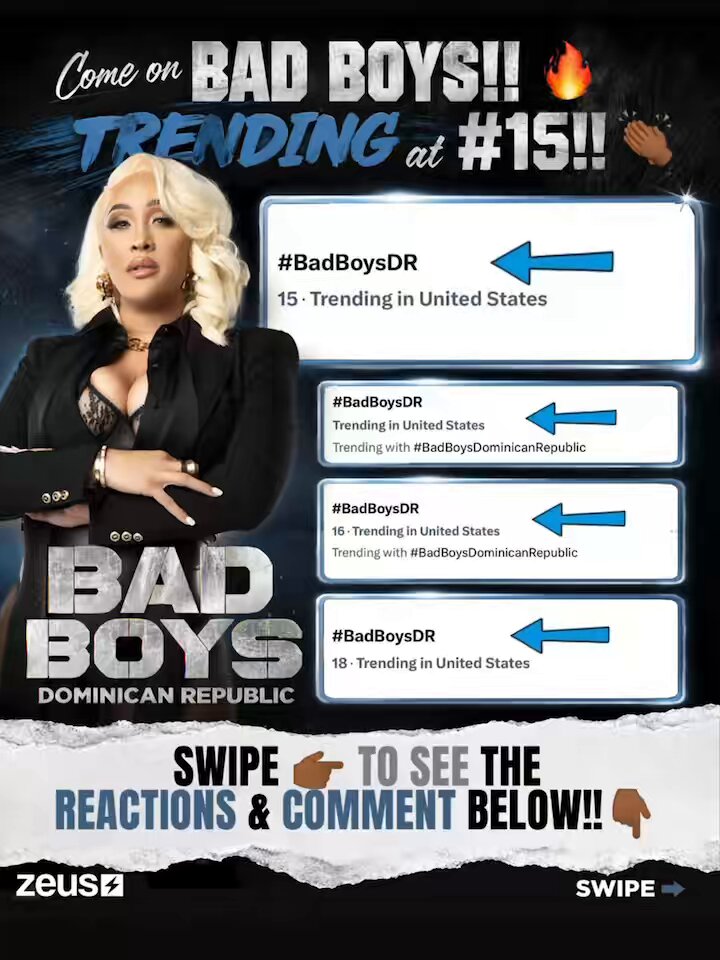 Let’s Gooo!! 👏🏾🔥 #15 on the TWITTER “X” CHARTS for #BadBoysDominicanRepublic NEW EPISODE is dope asf!! 😈 Swipe right to see the REACTIONS & comment your thoughts 👇🏾
