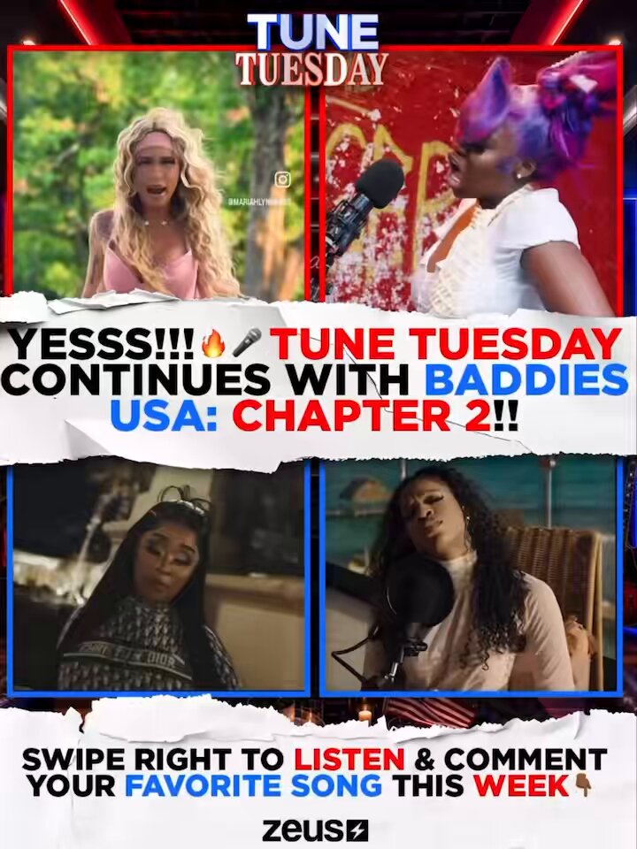 CONTINUING with #TuneTuesday!! 🎶🔥 Here are some of your FAVORITE BADDIES rocking the MIC and walking on the BEAT from #BaddiesUSAChapterTWO!! 🎤 Swipe right to LISTEN & comment your FAVORITE SONG 👇🏾