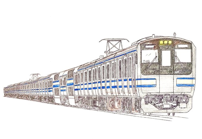 Klsnl バスイラスト U Lv326 E217系横クラy 48編成 電車塗り絵 電車イラスト 電車絵 E217系 鉄道イラスト ボールペン画 Nitter