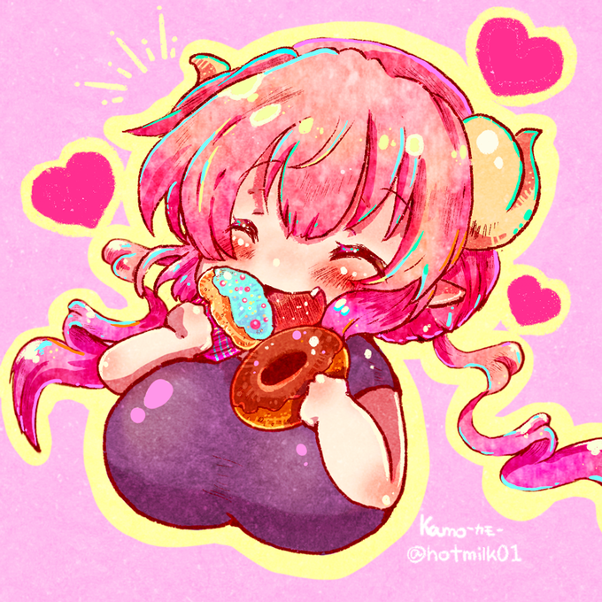 Kamo 食べ物 動物ｲﾗｽﾄ Hotmilk01 小林さんちのメイドラゴン イルルのお菓子タイム イルル可愛いすぎて尊い 小林さんちのメイドラゴン Nitter