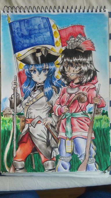 Shaman Garupan Gupdibujosaf エクレアと安藤 フレンチ インディアン戦争 1754 1763 Eclair Andou French Indian War 1754 1763 Gup Garupan ガルパン Fanart Drawing Manga Anime エクレール マジノ女学院 安藤レナ 安藤 自由学園 自由