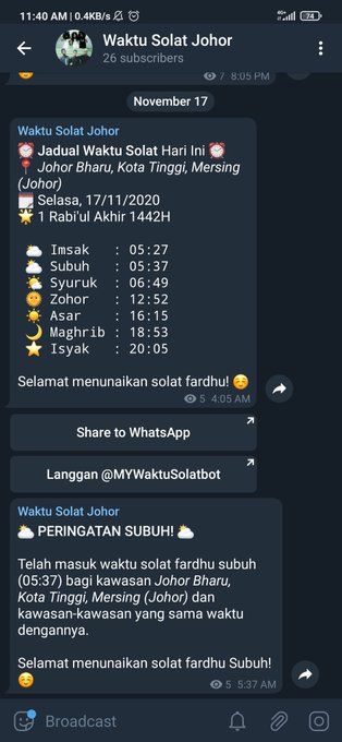 Kota tinggi maghrib Jadwal Sholat