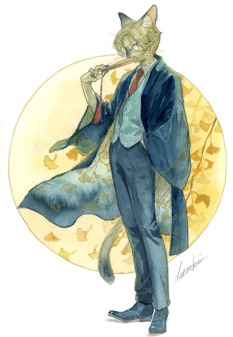 Natsuki Sumitani 春夏秋冬ミニ原画展 Natsukisumitani Ginkgo ケモミミ和服男子 みんなで楽しむtwitter展示会 イラスト好きさんと繋がりたい 絵描きさんと繋がりたい 創作クラスタさんと繋がりたい 創作クラスタフォロー祭 Art 透明水彩 Potofu 素敵なタグ