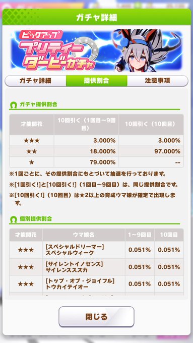 それと便座カバー Emionseed2 ウマ娘無料10連ガチャでまだ星3ウマ娘が引けてない方 0 97の40乗なので30 の人は引けないのです あまり気を落とさずに 私も引けてません Nitter