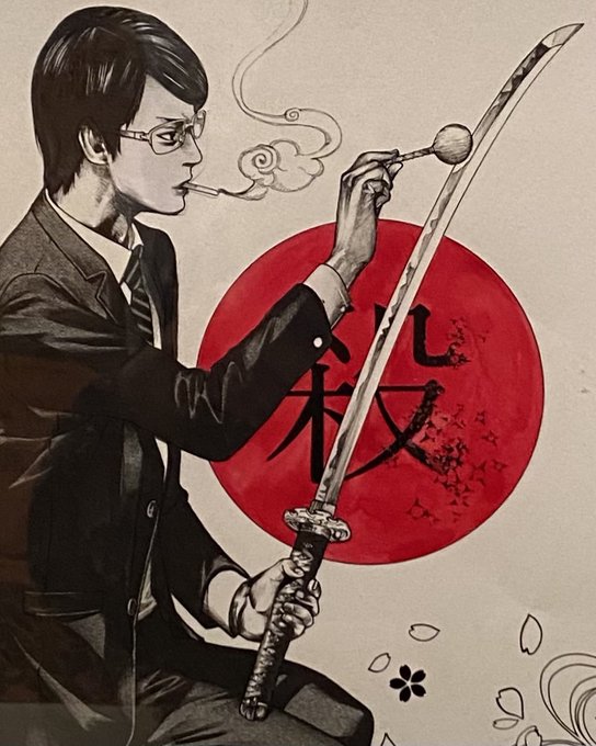 大暮維人 Oh Great Ohgreatofficial 大暮維人展 In 宮崎 開催中 展示されている原稿の中からグレスタがピックアップしたイラストについて その手法をグレ吉くんに聞いてみました 今日はバイオーグトリニティ9巻のカバーイラスト マルボロ 本名は藤田嗣潔