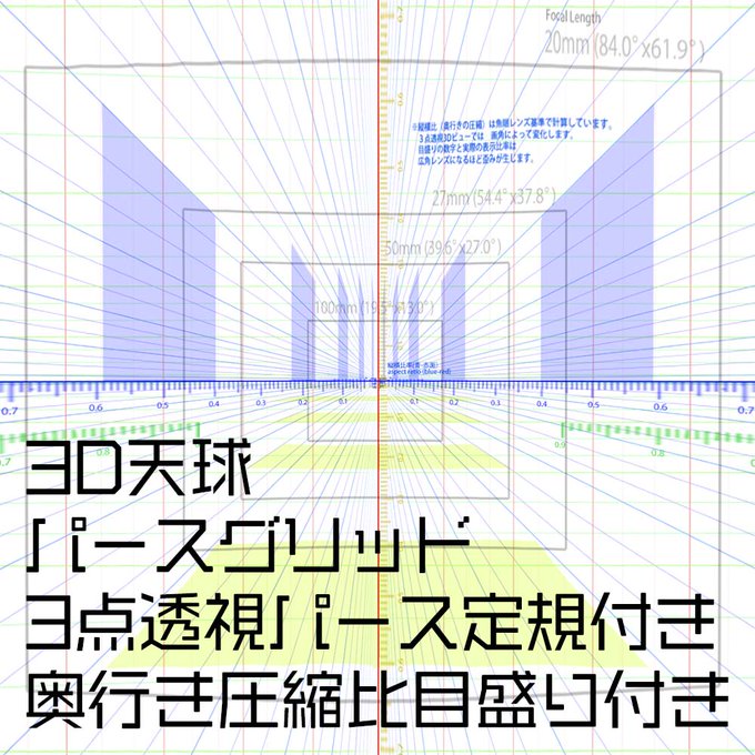 Redjuice Shiru Clip Studio Assets で 天球パースグリッド R1 を公開しました 3dで動かせる天球タイプの パースグリッドに 奥行きの圧縮を計算できる目盛りがついています パース定規も連動します Assets Clip Studio Com Ja Jp Detail Id