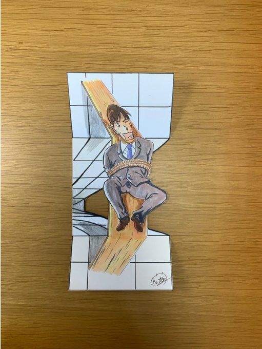 たわん トリックイラスト 絵 Lightotawan コナントリックアート 描き方紹介 高木刑事の恋愛中継 高木刑事の首が痛そ っ 胴体の部分は地面にくっついていますが 正しい角度で撮影できると浮いているように見える いつもとは違うチャレンジングなアート