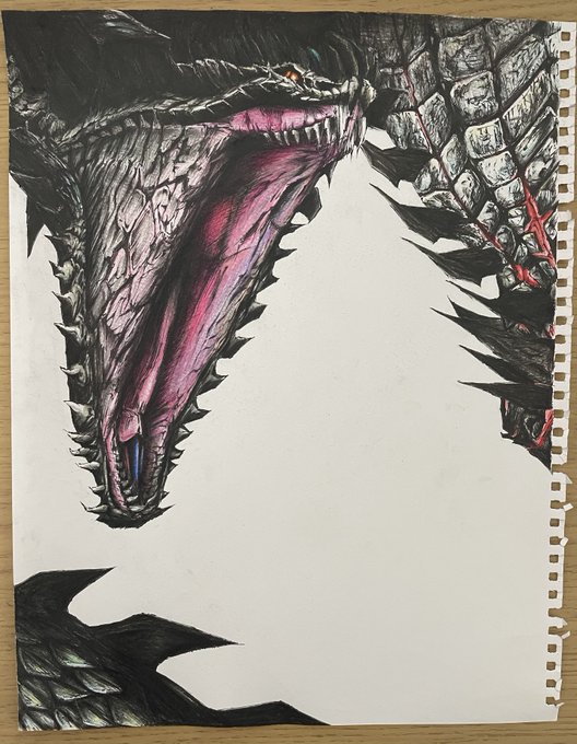 りーふ Iiyrelzevgyybi1 蛇王龍 ダラ アマデュラ ボールペンと色鉛筆で仕上げました 口閉じてる顔が猫みたいでかわいい W モンハン イラスト イラスト好きな人と繋がりたい Nitter