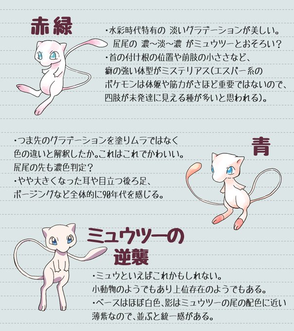 金輪 Xxkanawa05xx ミュウのデザインのざっくりとした移り変わりと自分の好きポイントを書き連ねました ドットは割愛 幻の生き物 感はゲーム 無邪気なちいさくてかわいいやつ 感はアニメによるところがそれぞれ大きいのではないでしょうか ポケモン週末