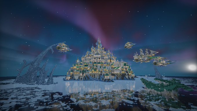にーとりの 8kabi Mold Cielarca シエラルカ 初めて大規模なマイクラ建築を完成まで持っていけました 海すら凍てつく極圏に建てられたファンタジーな城塞都市です Minecraft Minecraft建築コミュ Minecraftbuilds マイクラ建築 Nitter