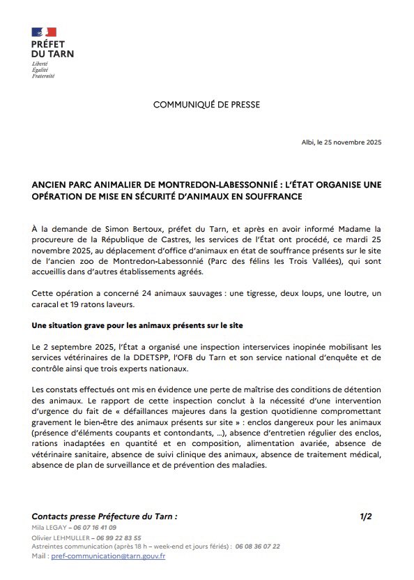 Opération de sécurité animaux en mauvaise condition, Montreson-Labessonné (Tarn)