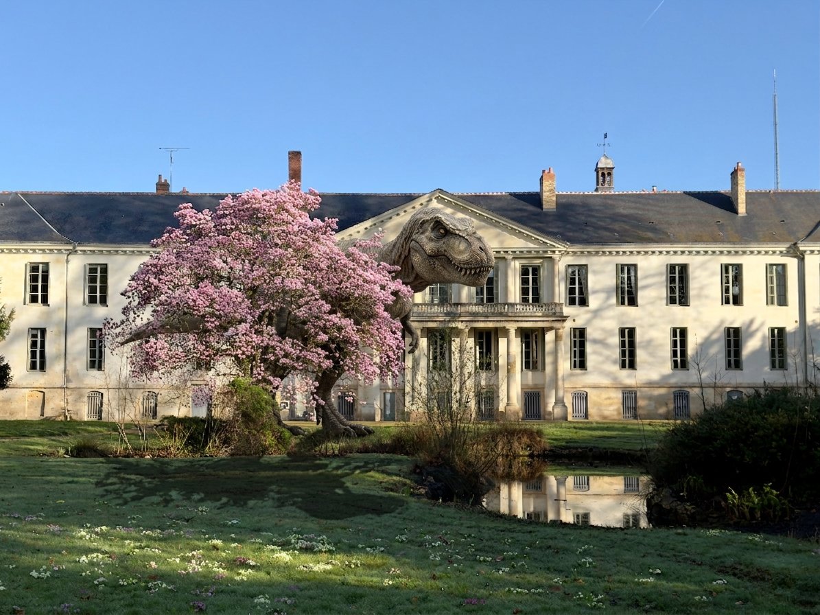 Dinosaure apercu dans les jardins de Touraine