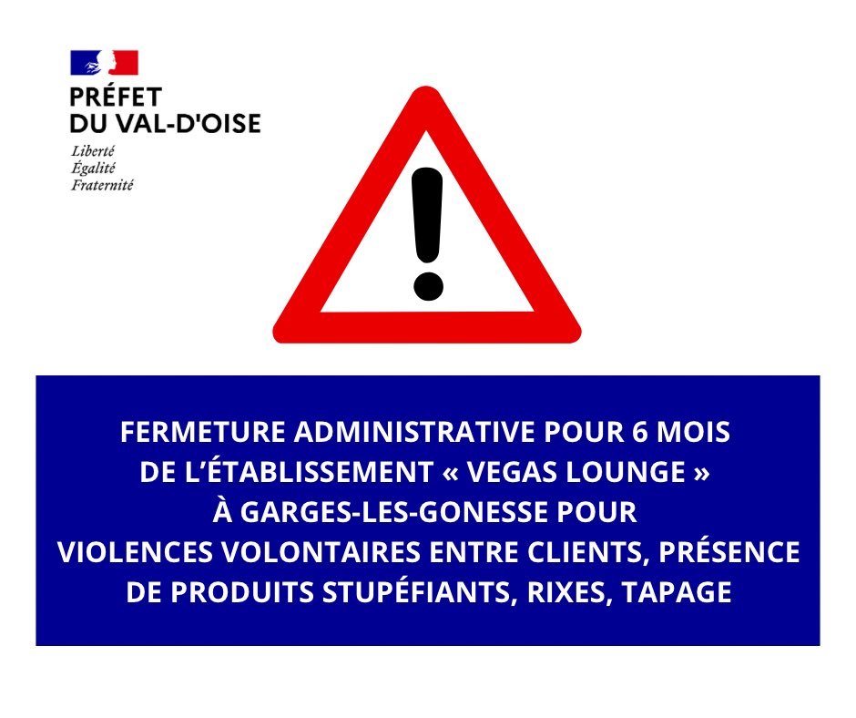 Fermeture administrative de Vegas Lounge à VilledeGarges for 6 months