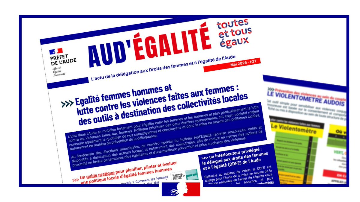 #ToutesEtTousEgaux 🇫🇷 | L'État dans l'Aude s'engage pour l'égalité femmes-hommes !
La lutte contre les violences faites aux femmes est une priorité absolue, et cela se traduit concrètement sur notre territoire.
🎯 Au lendemain des élections municipales,