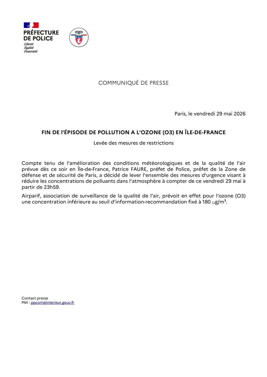 Fin de l'épisode de pollution à l'Ozone Île-de-France