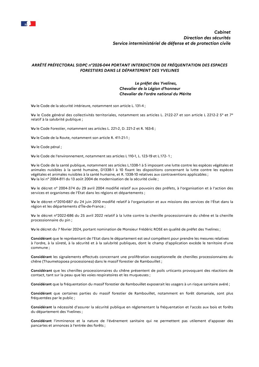 Fermeture temporaire de plusieurs secteurs de la forêt de Rambouillet