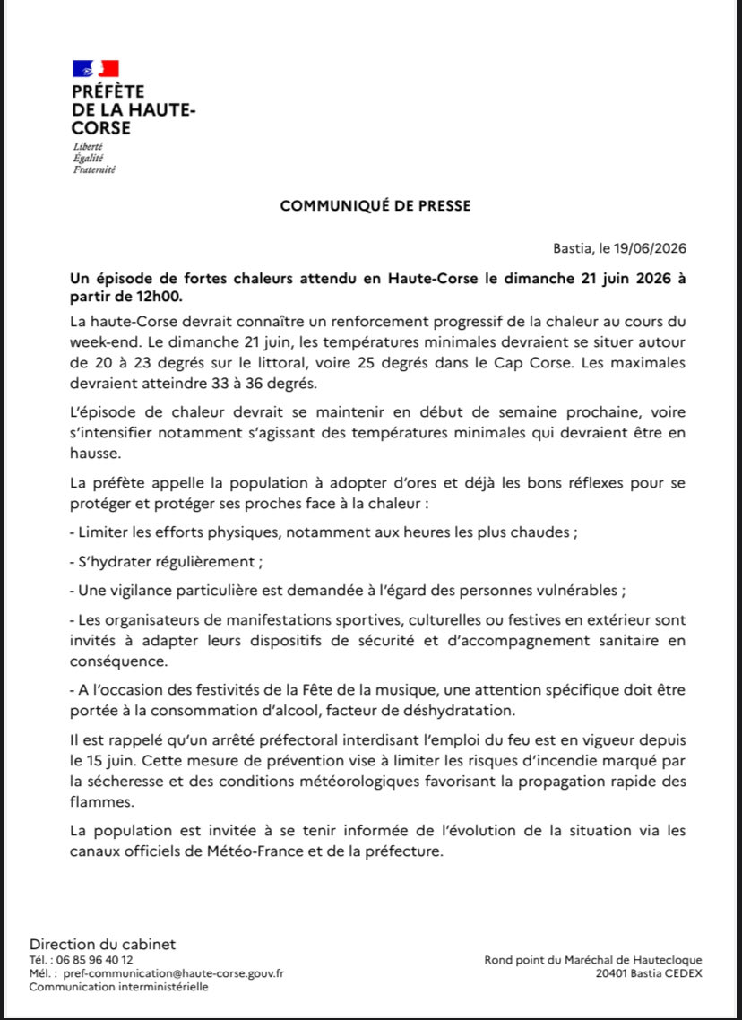 Fortes chaleurs prévues en Haute-Corse