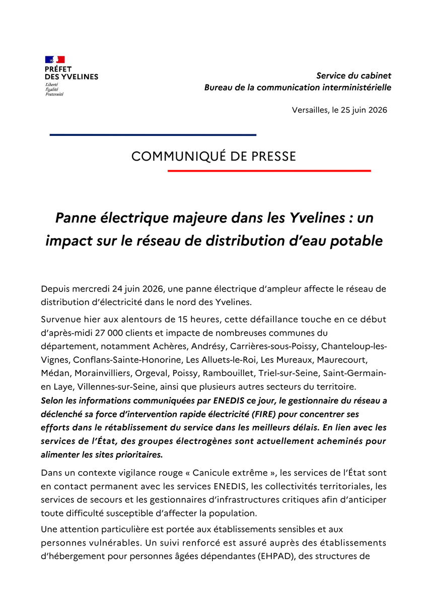 Panne électrique majeure dans les Yvelines