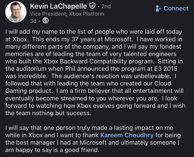 Microsoft despide a Kevin LaChapelle, veterano de 37 años y líder de retrocompatibilidad en Xbox