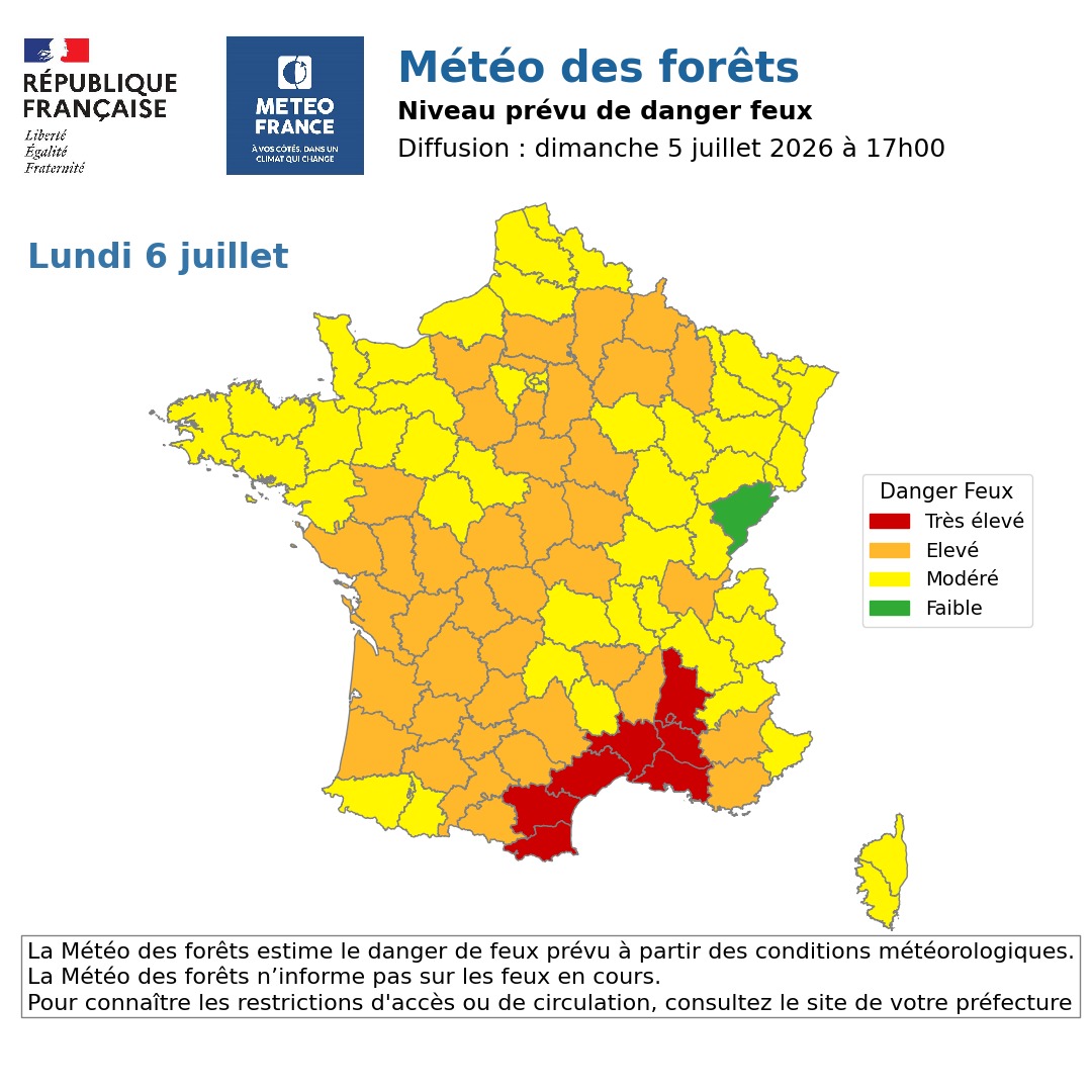 Dangers de feux de forêt dans le Sud-Est et sur une grande partie du territoire