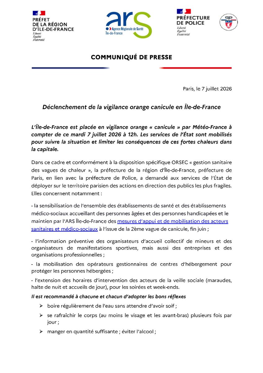 Déclenchement de la vigilance orange canicule Île-de-France