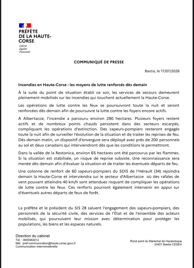 Incendies à Albertacce et Corte/Restonica