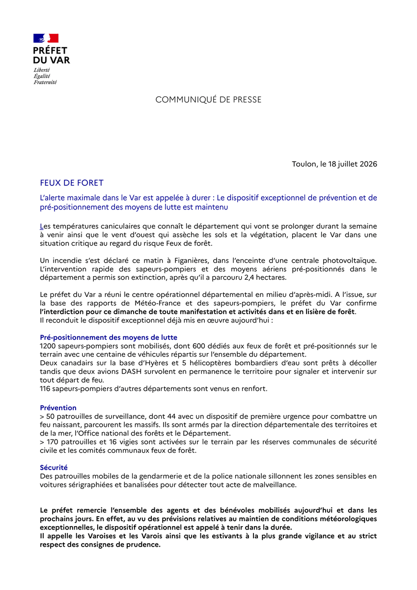 Alerte maximale feux de forêt Var