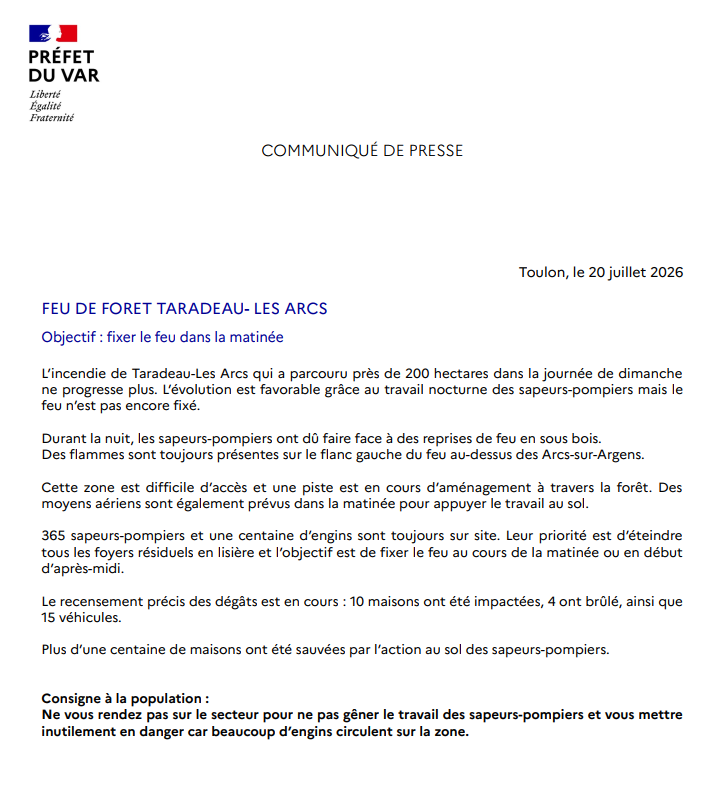 Incendie à Taradeau et Les Arcs