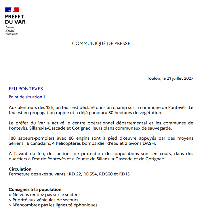 Incendie à Pontevès