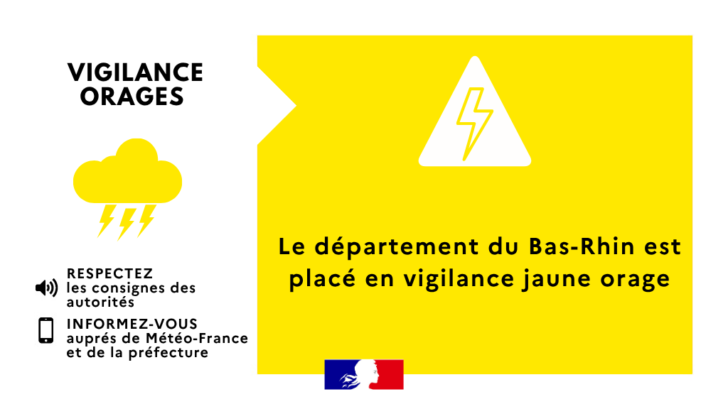 Vigilance jaune pour orages au Bas-Rhin les 3 et 10 août