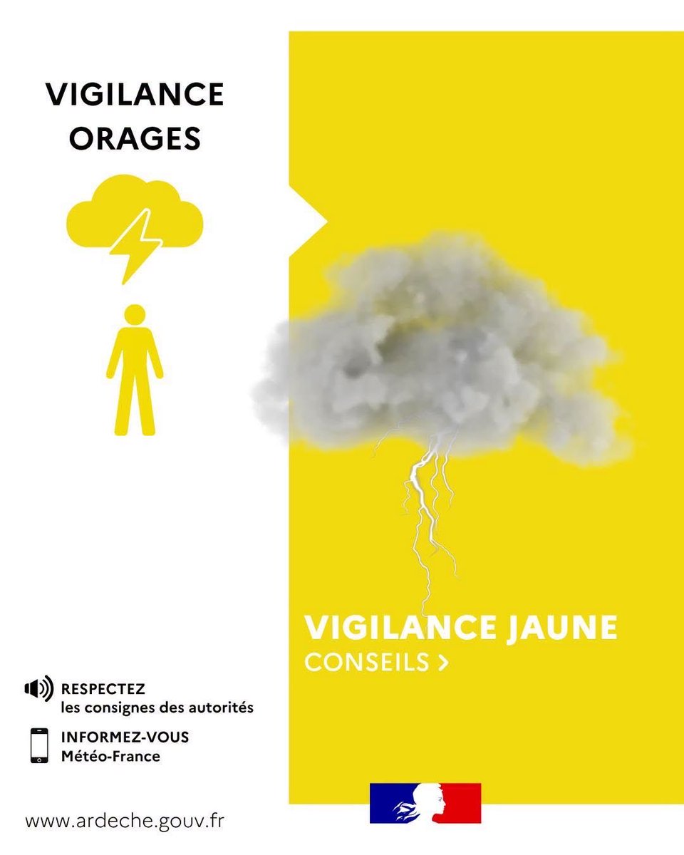 Vigilance jaune orages et orange canicule en Ardèche le 9 août