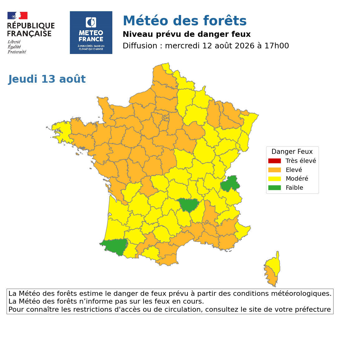 Danger élevé de feux de forêt dans le Sud et le Nord-Ouest