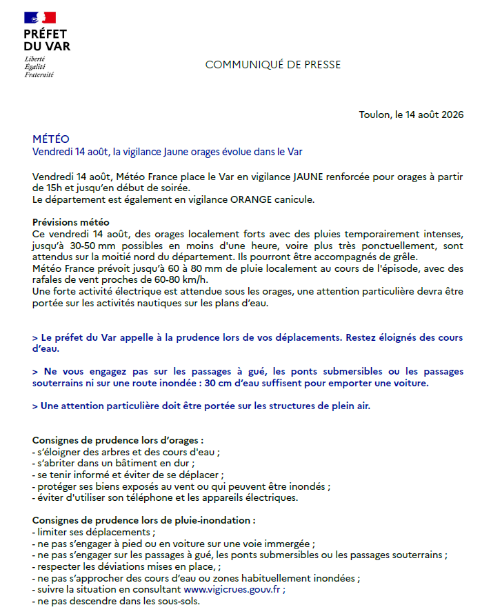 Orages intenses et vigilance jaune renforcée dans le Var