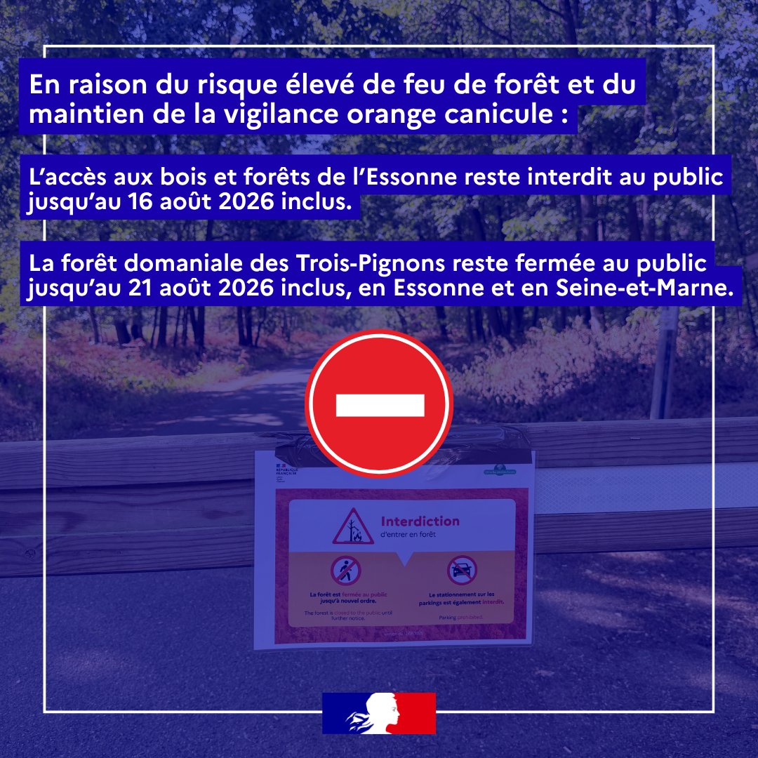 Interdiction d'accès aux forêts de l'Essonne et des Trois-Pignons