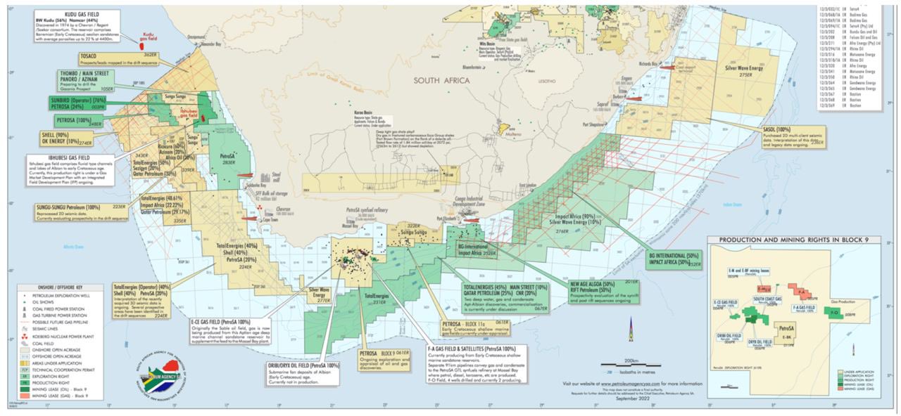 Carte des projets de Total en Afrique du Sud